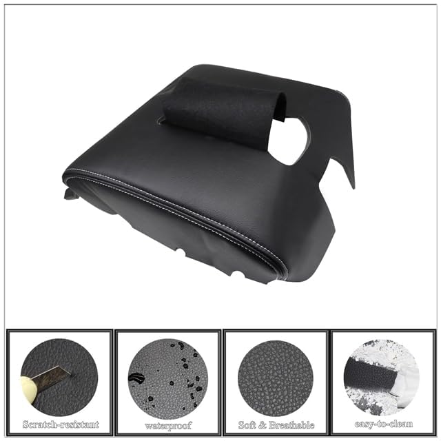 NLQR Center Console Cover Replacement fit for Chevy Silverado GMC Sierra 1500 2500 3500 2014-2018 Center Console Armrest lid Cover  Jump Seat Black Leather with White Stitching - Image 4